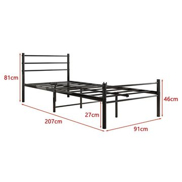WISHDOR Metallbett Einzelbett Jugendbett (Schwarz 90 x 200 cm mit Lattenrost ohne Matratze), Hochwertige Materialien, Einfach zu montieren