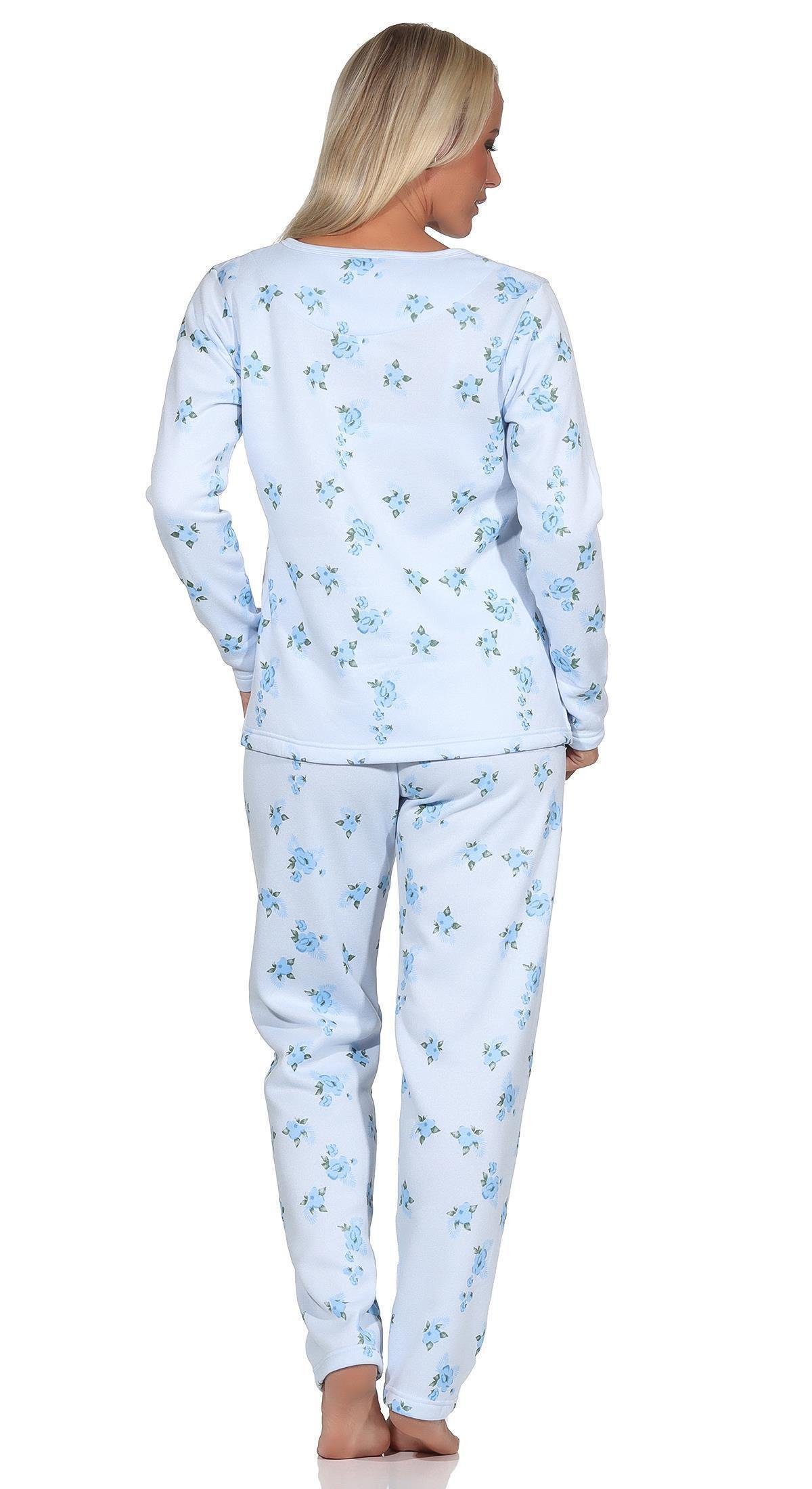 EloModa Pyjama Damen zweiteiliger lang Thermo Pyjama M XL Schlafanzug, tlg) Gr. L Hellblau XXL (2