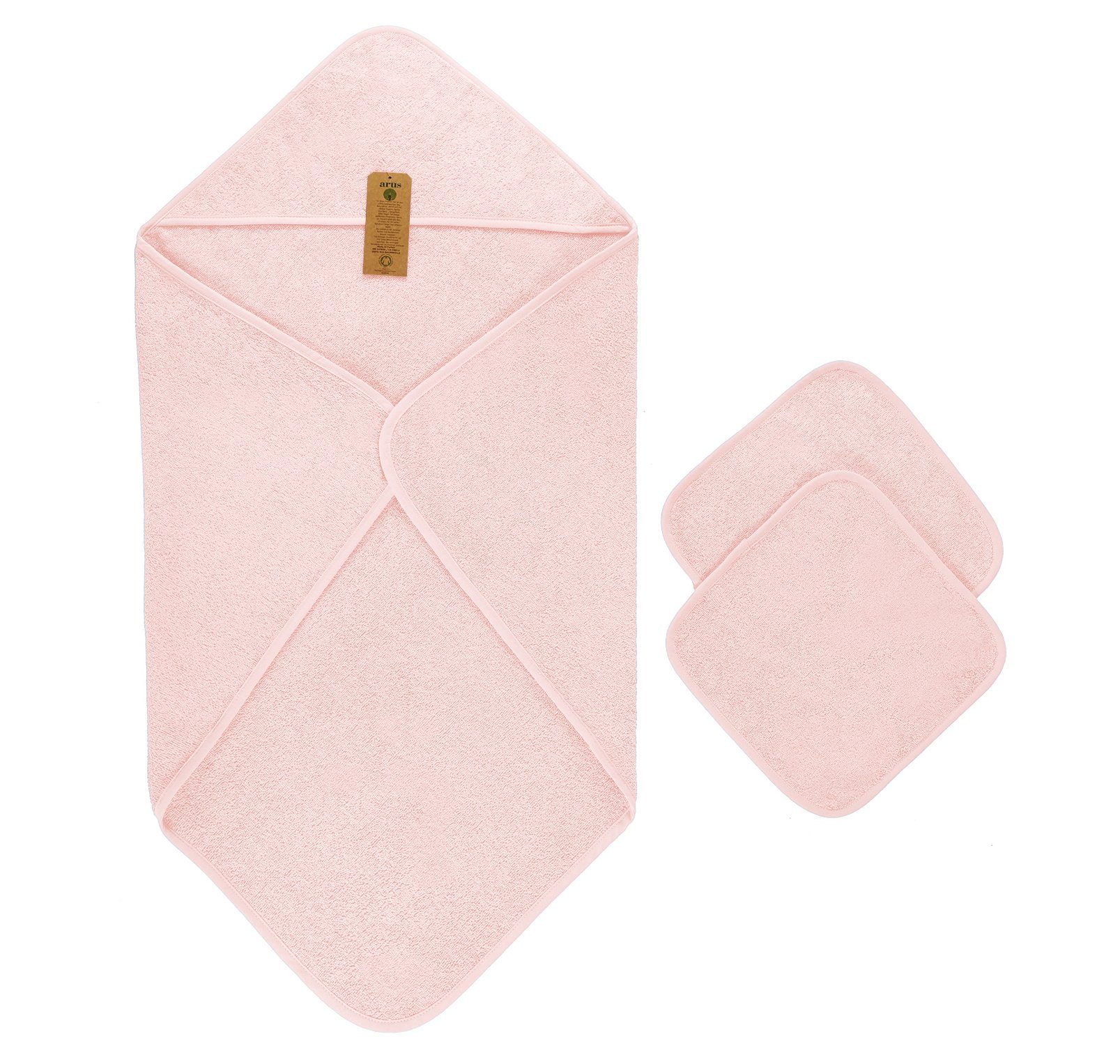 Kapuzenhandtuch Baby Kapuzenhandtuch Set 3-tlg., + 2 Waschlappen, 100 % Bio-Baumwolle