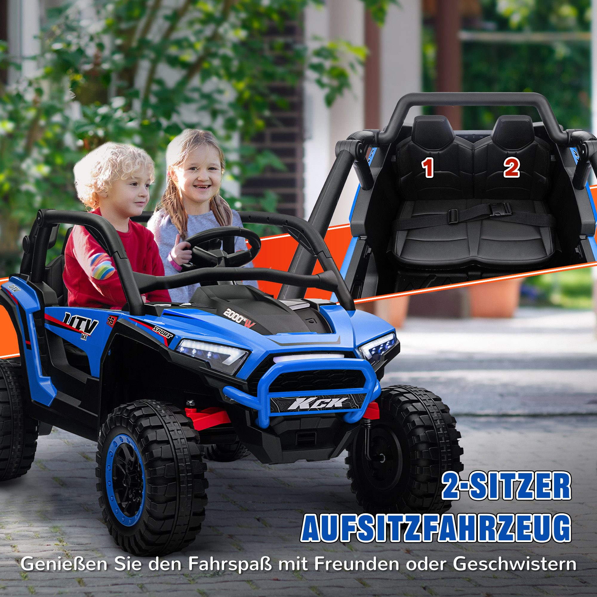 AIYAPLAY Elektro-Kinderauto mit Musikanschluss, 2,4G Fernbedienung, Scheinwerfer, Hupe, 5-7 km/h, Belastbarkeit 50 kg, (1-tlg), für Kinder 3-8 Jahre, Blau