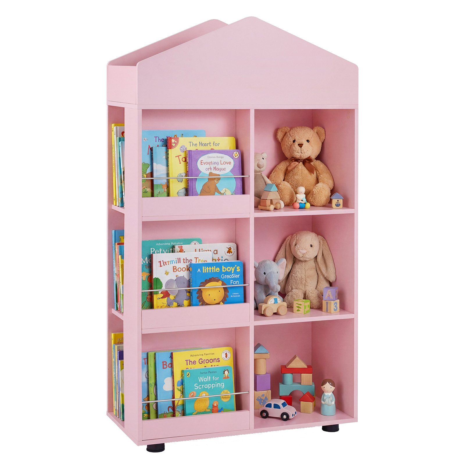 COSTWAY Kinderregal, Bücherregal Kinder in Hausform, mit 9 Fächern & Oberfach