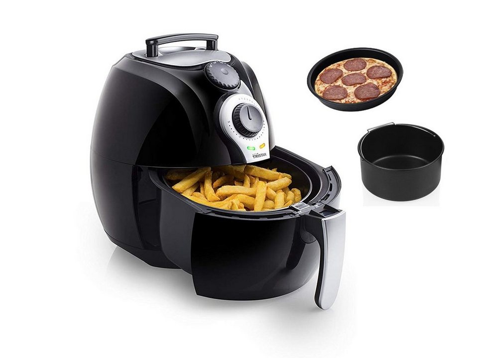 Tristar Heißluftfritteuse, 1500 W, Kleine Heißluftfritteuse Umluft Fritöse & 2tlg. Zubehör Set Pommes fettarm frittieren ohne Öl, 3,2Ltr. 1500 Watt