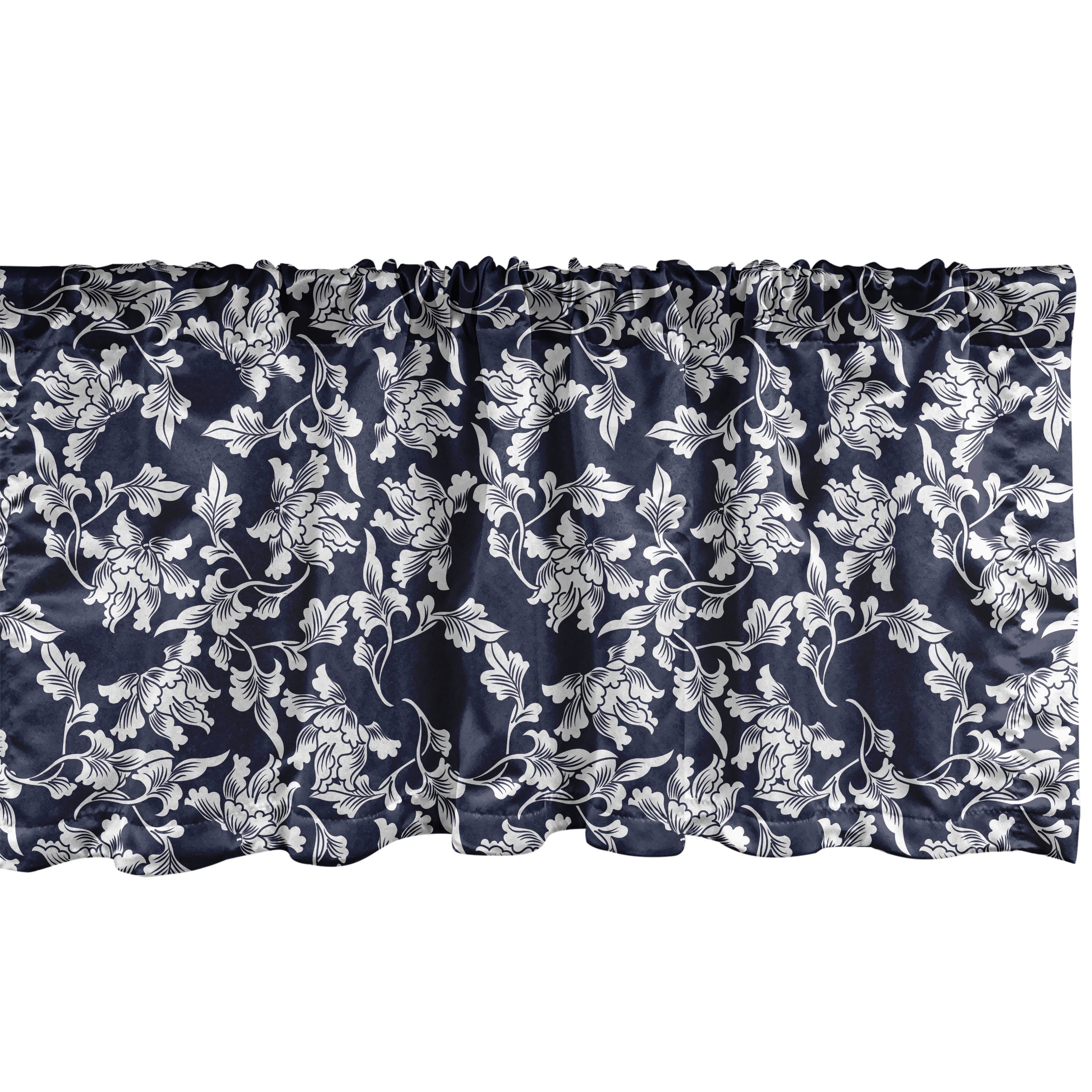 Scheibengardine Vorhang Volant für Küche Schlafzimmer Dekor mit Stangentasche, Abakuhaus, Microfaser, Navy blau Floral Design-Botanic
