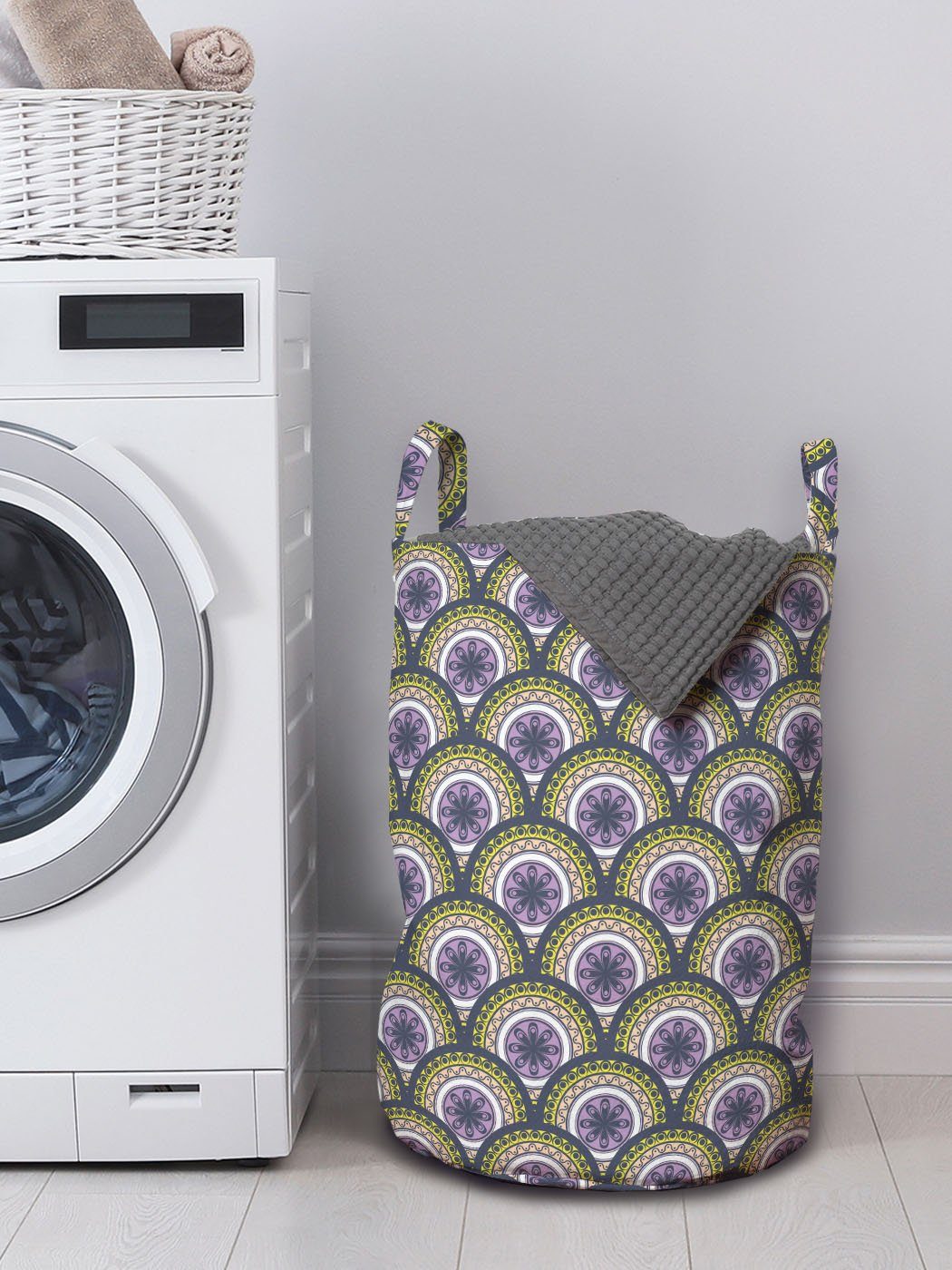 Kreis-Muster Kordelzugverschluss Wäschekorb mit für geometrische Wäschesäckchen Wellig Griffen Abakuhaus Waschsalons,