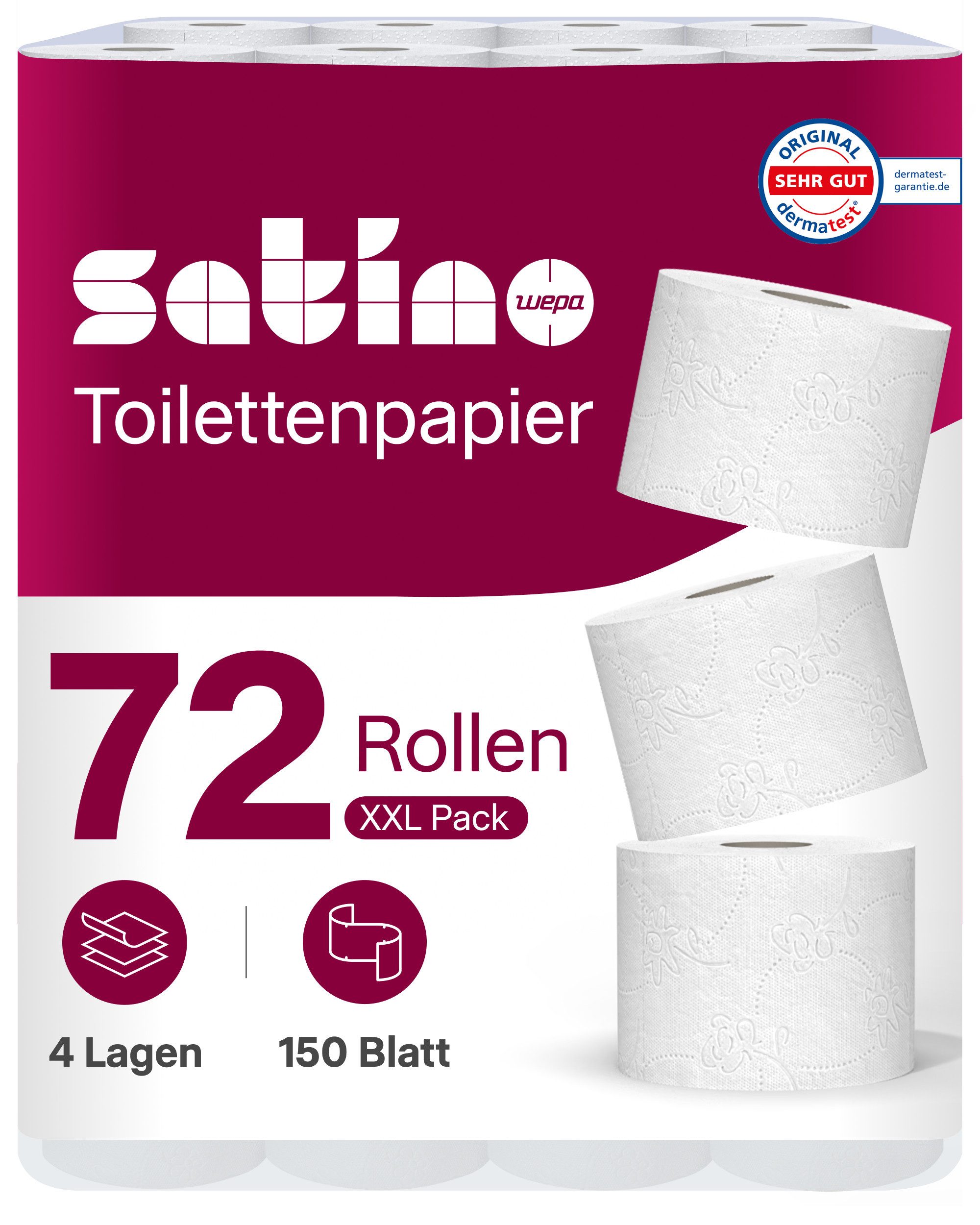 Satino Toilettenpapier 4-lagig - 40 o. 72 Rollen - 150 Blatt pro Rolle - 100% Zellstoff (72-St)