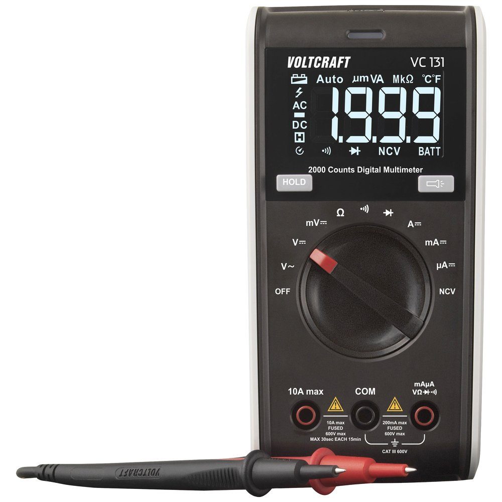 VOLTCRAFT Spannungsprüfer VOLTCRAFT VC131 Hand-Multimeter digital CAT III 600 V Anzeige (Count, (VC131)