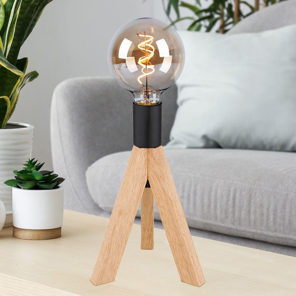 etc-shop LED Tischleuchte, Leuchtmittel nicht inklusive, Tischlampe Holz Vintage Tischleuchte Wohnzimmer Modern