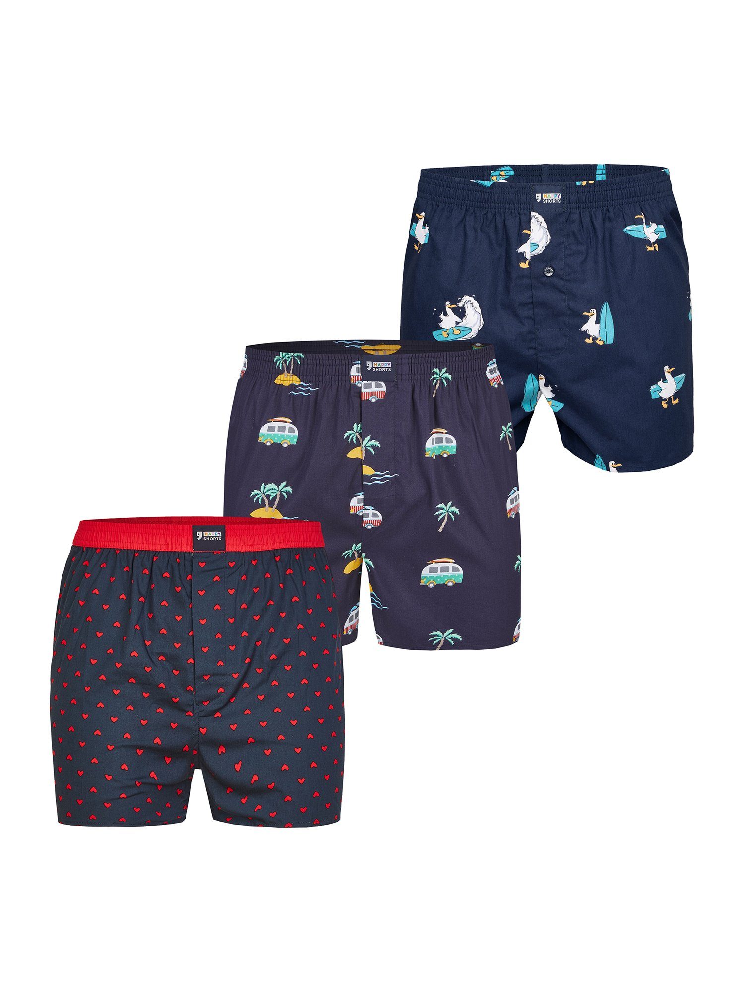 HAPPY SHORTS Boxer Print Sets (3-St) Unterhose Unterwäsche Loungewear günstig online kaufen