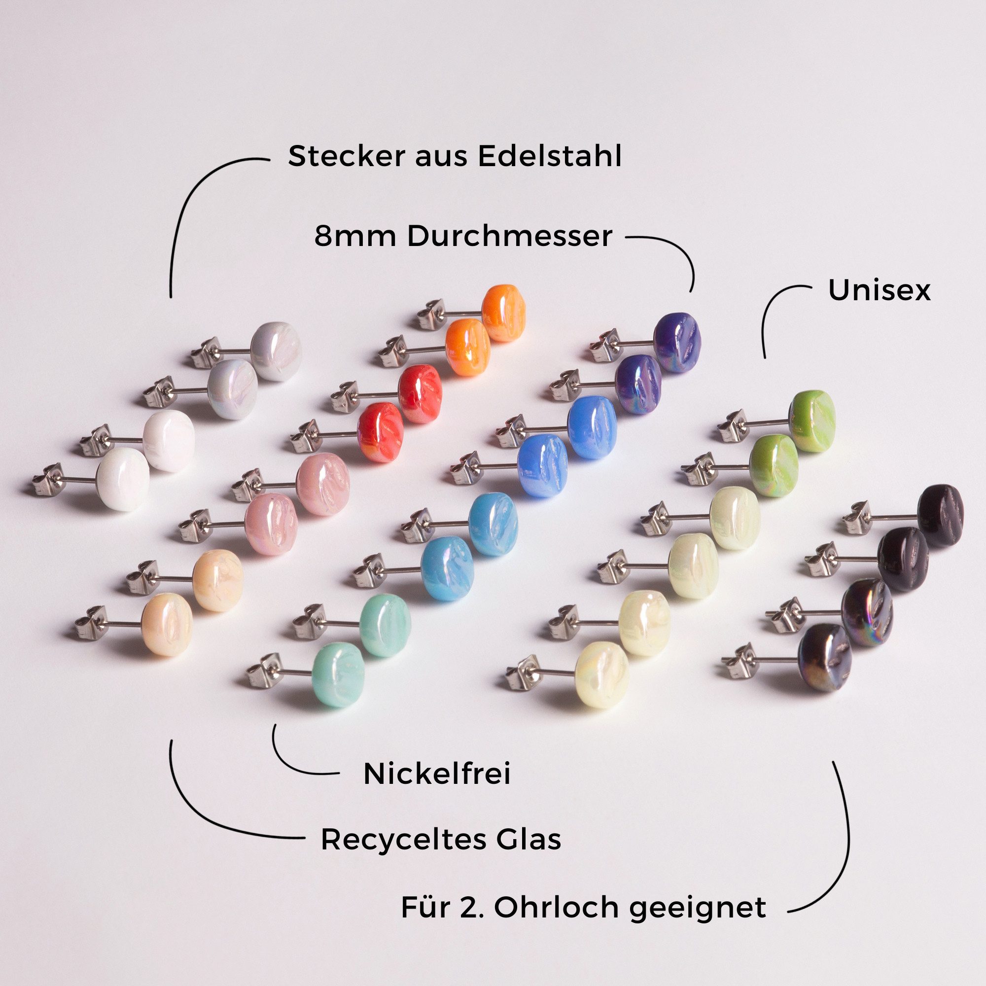 ALEXASCHA Ohrstecker-Set Runde Ohrstecker 3er Set aus Glas • Elegante Stecker für jeden Tag