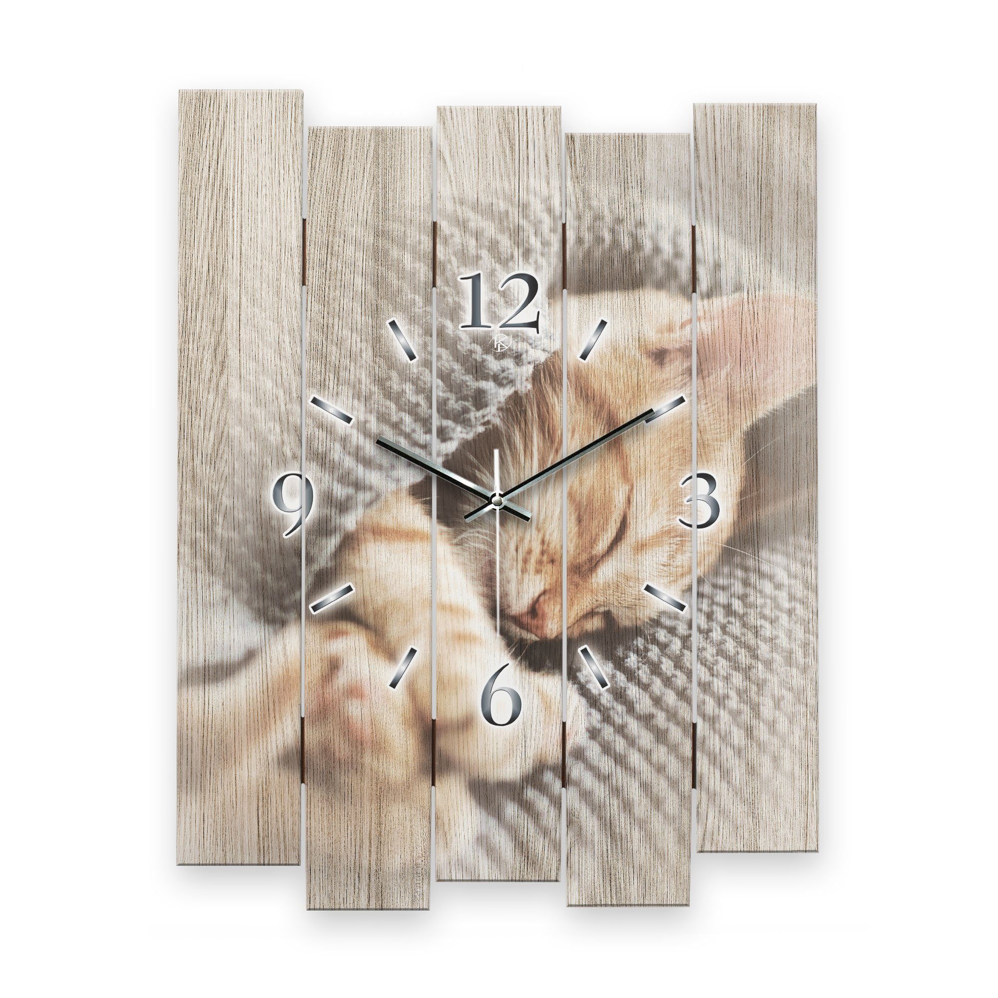 Kreative Feder Wanduhr Designer-Wanduhr Katze (MDF, Holz, Funkuhr,  Quarzuhr, leise/kein Ticken, Tiere)