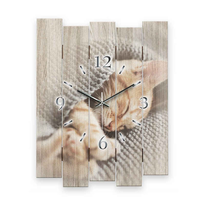 Kreative Feder Wanduhr Designer-Wanduhr Katze (ohne Ticken; Funk- oder Quarzuhrwerk; elegant, außergewöhnlich, modern)