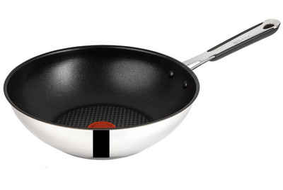 Tefal Wok Jamie Oliver E30 Wok 28cm, Wokpfanne alle Herdarten auch Induktion, Edelstahl 18/10 (1-tlg., Pfanne induktion, Pfannen für induktionsherd, Bratpfanne Edelstahl), Ohne Fett / Öl braten, Säurebeständig, Antihaft-Versiegelung, Hochrand