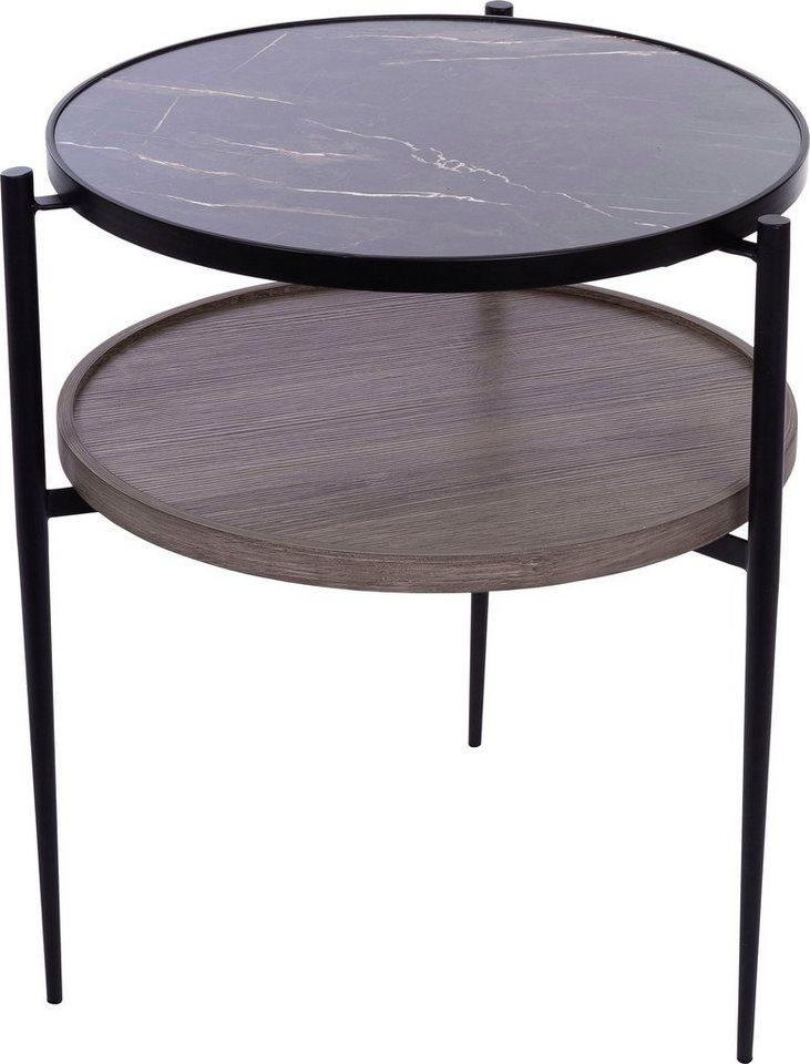 Home affaire Beistelltisch, Beistelltisch Rund, natur belassender  Tischplatte inkl Ablagefach, Tischplatte im edlem Holz Design