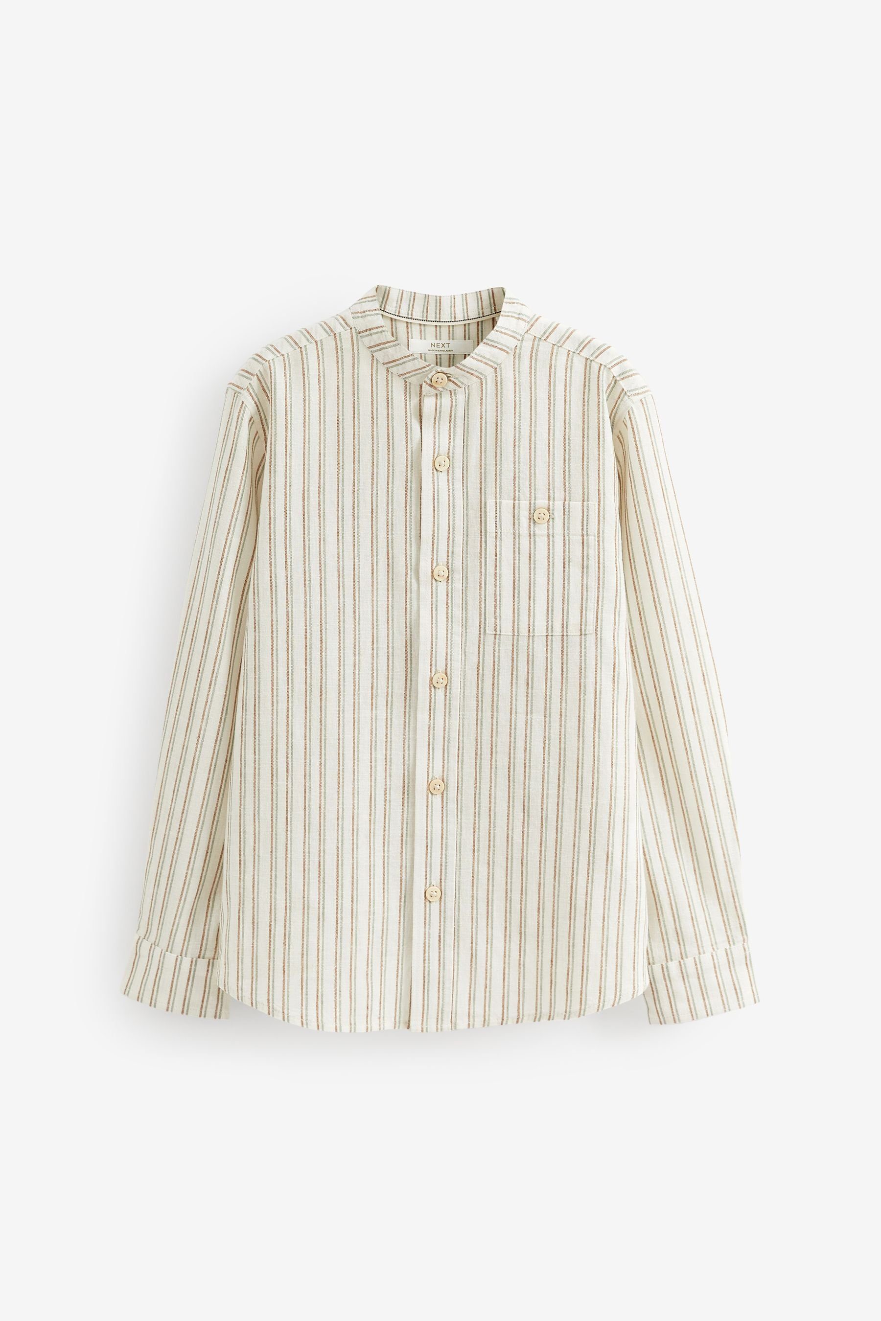 Next Langarmhemd Grandad-Hemd mit langen Ärmeln (1-tlg) Ecru White Stripe