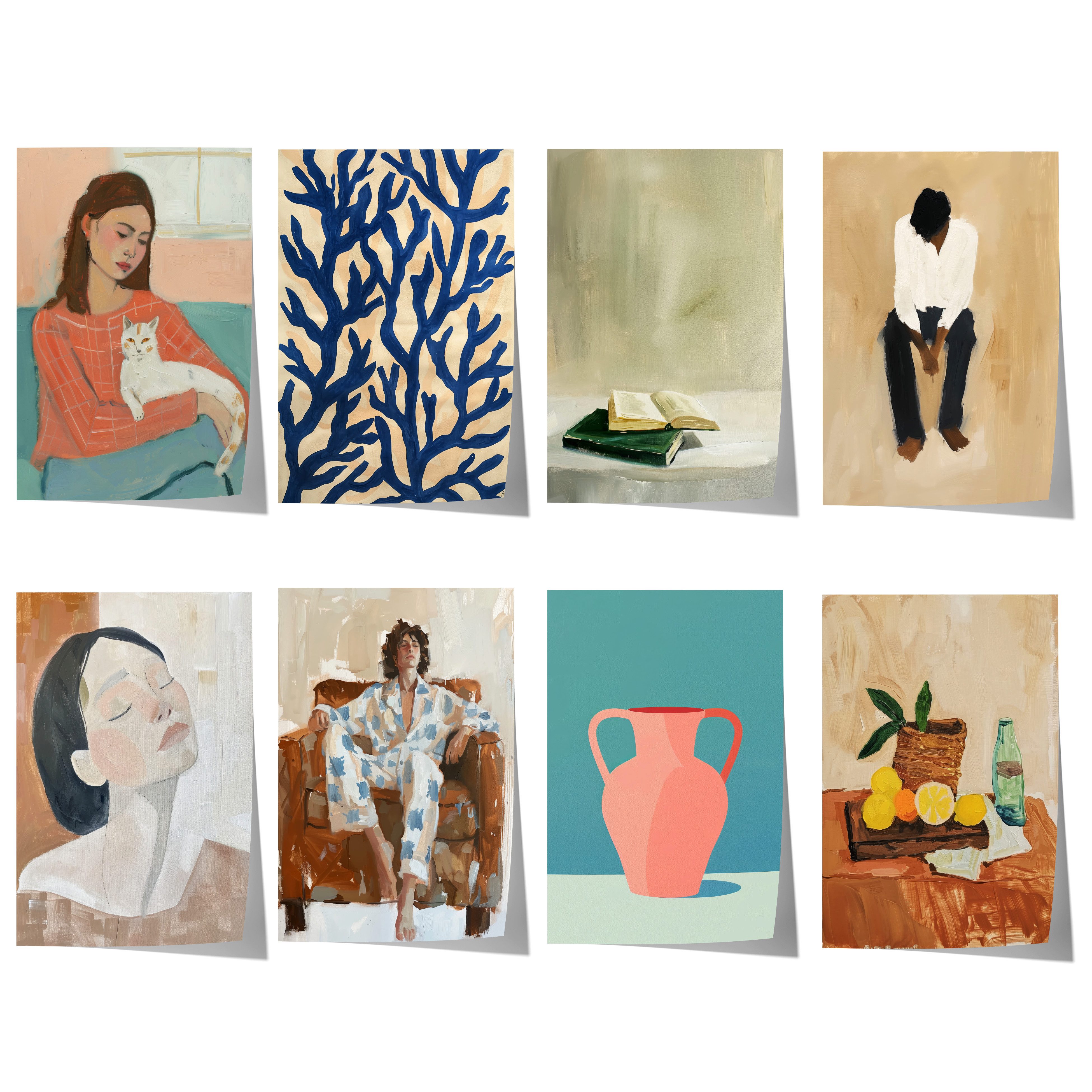 JUSTGOODMOOD Poster Moderne Kunst Geschenkidee Abstrakte Porträts Frau mit Katze Stilllebe, F (1 St)