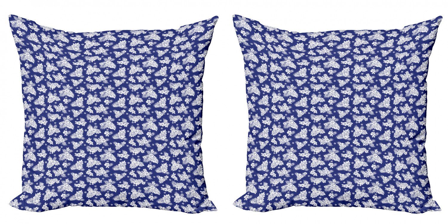 Kissenbezüge Modern Accent Blume Abakuhaus Silhouette Blau weiß Digitaldruck, Stück), Doppelseitiger der (2 und