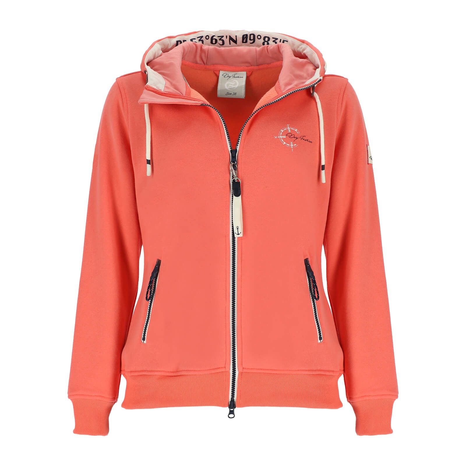 Dry Fashion Kapuzensweatjacke Juist Damen Sweatjacke Jacke mit Kapuze - Freizeitjacke Kapuzenjacke Verstellbare Kapuze, Frontreißverschluss, Reißverschluss-Seitentaschen