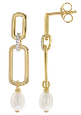 trendor Paar Ohrhänger mit Perlen 925 Silber Vergoldet Ohrhänger