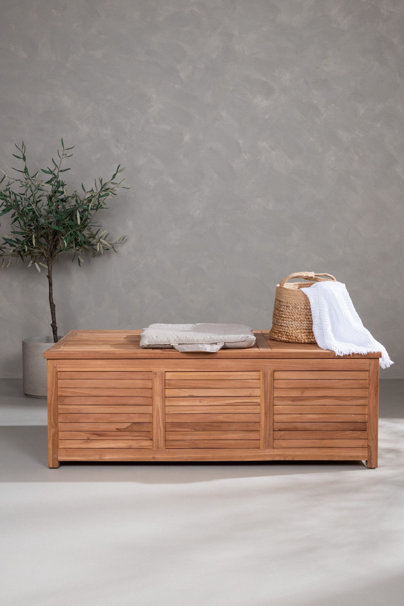 Venture Home Truhe Trento, Teakholz-Kissenbox, belastbar bis 150 kg, Aufbewahrungsbox, Edelholz natur, witterungsbeständig, sitzfähig