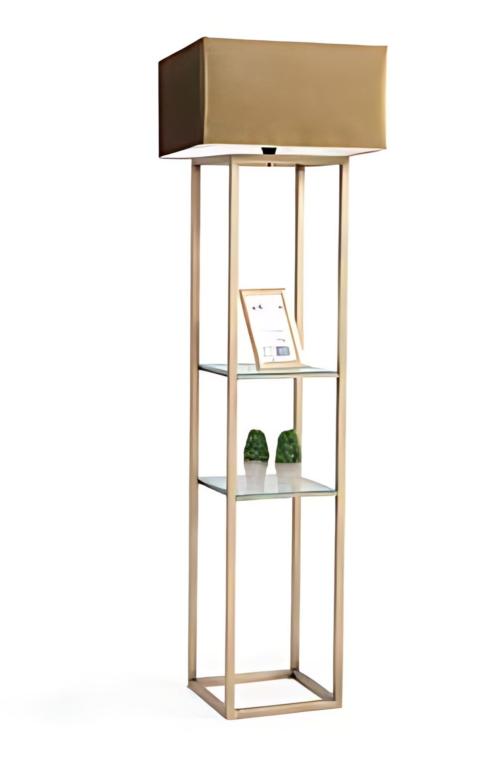 Xlmoebel Regal XLMOEBEL Lampenregal aus Edelstahl und Glas in Beige mit Stehleuchte, 1-tlg., Made in Europa