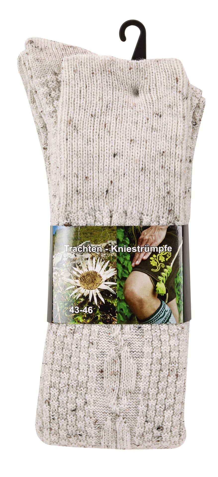 Socks 4 Fun Trachtensocken Trachtenkniestrumpf mit Wolle (2 Paar) langer Schaft mit Umschlag Zopfmuster Trachtenmode