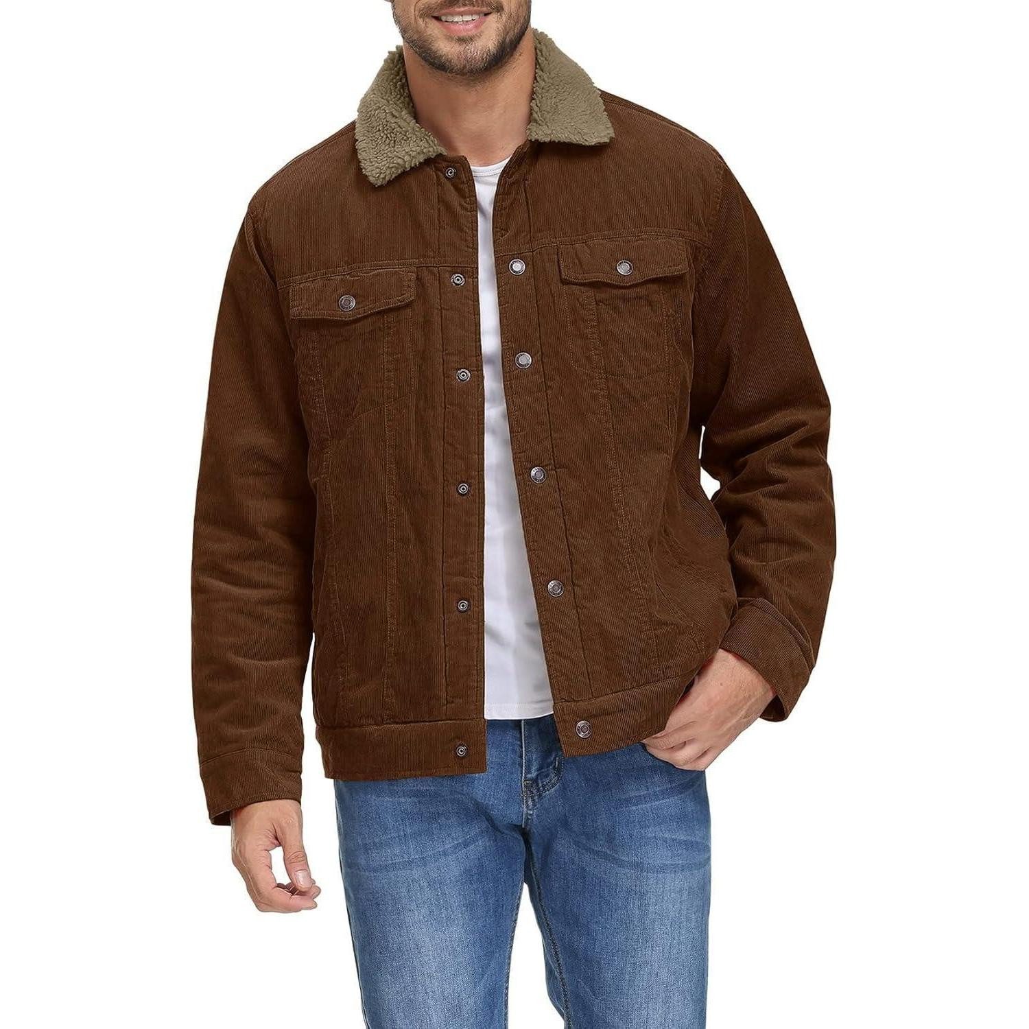 LuxusKollektion Cordjacke Cordjacke Herren Übergangsjacke Teddyfellkragen Cargo XL Braun – Bild 2 von 5