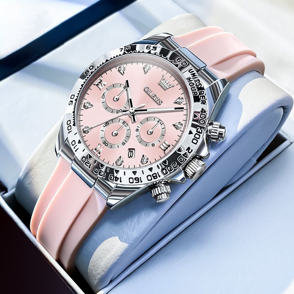 OLEVS Quarzuhr Damenuhr Olevs – Sportliches Edelstahlgehäuse, Silikonarmband Chrono