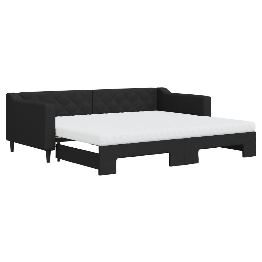 vidaXL Gästebett 90 x 200 cm Gästebett Tagesbett Ausziehbar mit Matratzen Schwarz 90x20