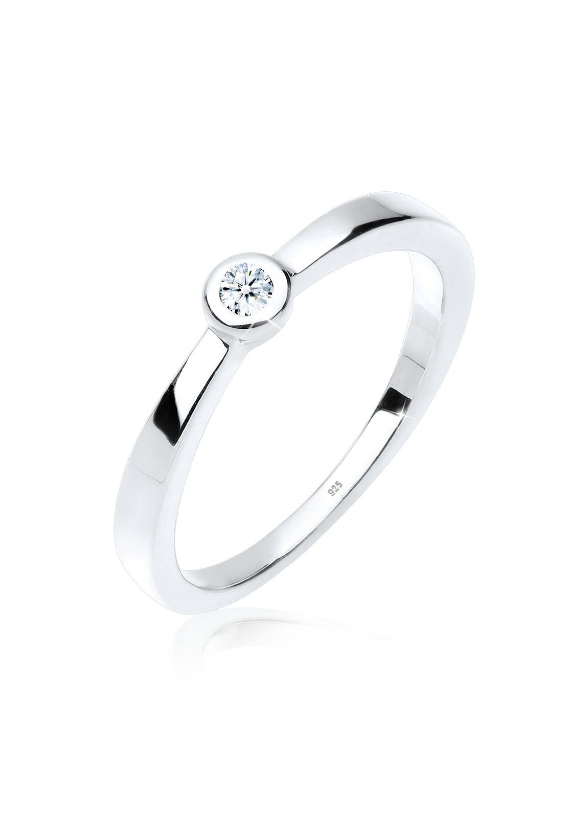Elli DIAMONDS Verlobungsring Klassischer Solitär Diamant 0.03 ct. 925  Silber, Das ideale Geschenk für die Frau oder Freundin