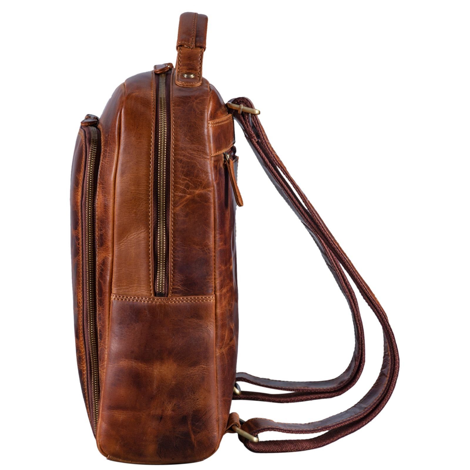 STILORD Notebook-Rucksack "Orlando" Business Rucksack Herren Leder kara - cognac