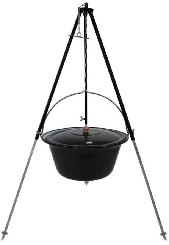 Grillplanet Schwenkgrill Gulaschkessel 22l Emaillie Deckel Dreibein 130cm mit Höhenverstellung, Set, Kessel, Deckel, Dreibein