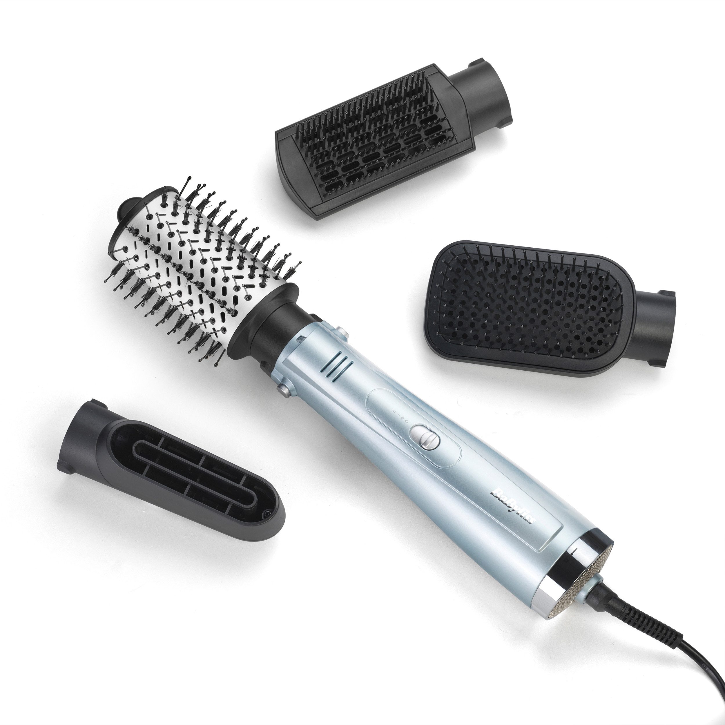 BaByliss Warmluftbürste BaByliss Hydro Fusion Smooth & Shape 4-in-1 Warmluftbürste, AS774E, Rundbürstenföhn mit Dual-Ionen für Anti-Frizz & 4 Aufsätzen, 1000W