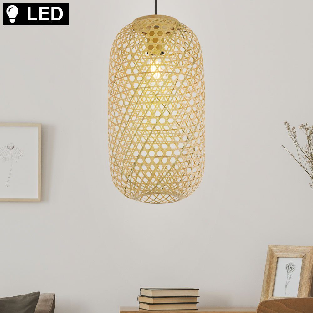 etc-shop LED Pendelleuchte, Leuchtmittel inklusive, Warmweiß, Pendel Decken Leuchte Bambus Geflecht FILAMENT Wohn Zimmer