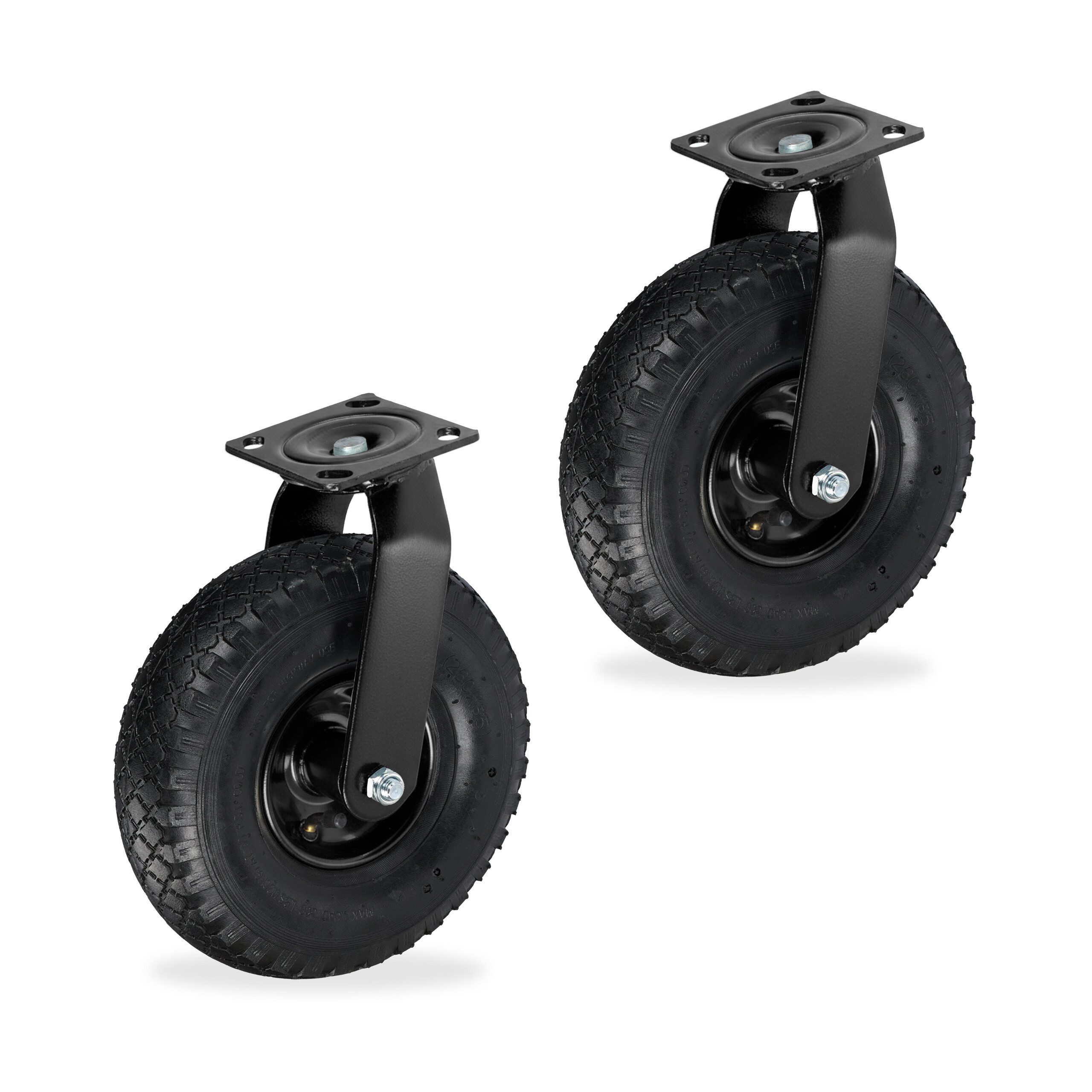relaxdays Lenkrolle luftbereift 3.00 4 2er Set, Schwarz-Schwarz