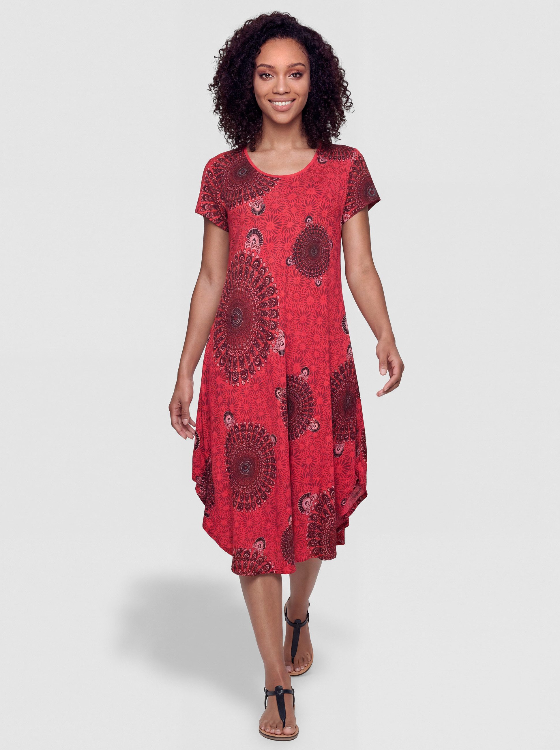 PEKIVESSA Sommerkleid Luftiges Strandkleid mit asymmetrischem Saum und lässigem Mandala-Muster im Ethno-Look