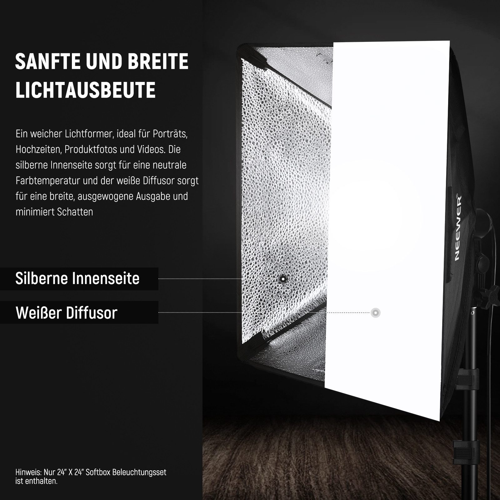 Neewer Videoleuchte 350W Äquivalent Softbox Beleuchtung Set, 60cm Fotostudio Soft Box, 5700K LED Glühbirne mit E27 Sockel kontinuierliche Beleuchtungsset