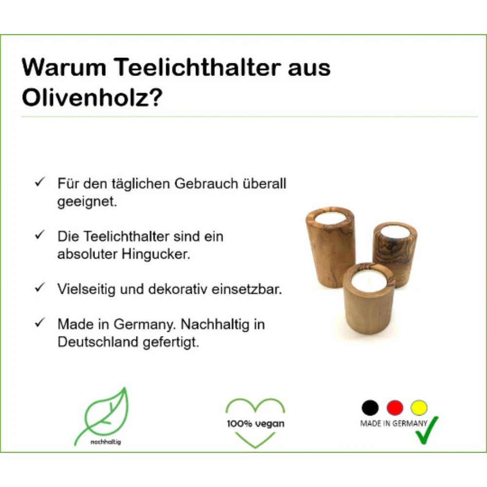 Olivenholz-erleben Kerzenhalter Teelichthalter im 3er-Set St) (1