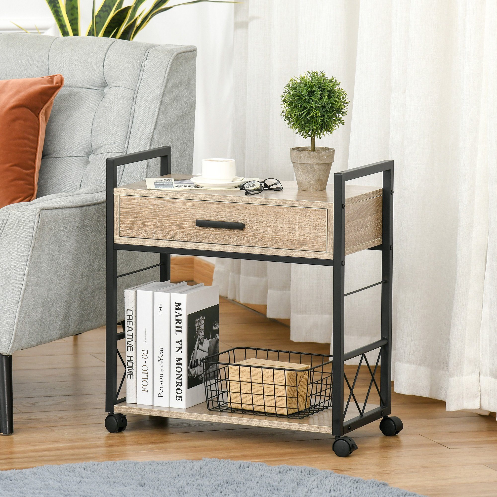 HOMCOM Beistelltisch Kaffeetisch mit Schublade (Servierwagen, günstig online kaufen