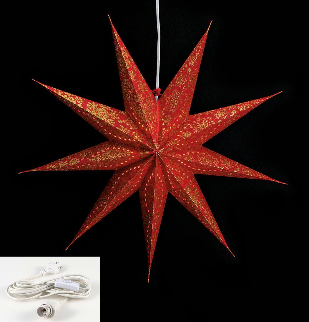 Levandeo® Papiersterne, Leuchtstern 9 Zacken inkl Weihnachten 60cm Papiertstern rot gold
