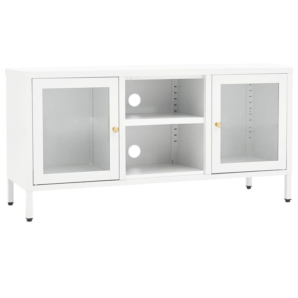 Weiß TV-Schrank und Stahl furnicato 105x35x52 cm Glas