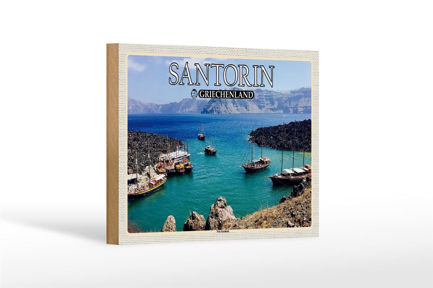Holzbild Reise 18x12 cm Santorin Griechenland Kameni Vulkaninsel