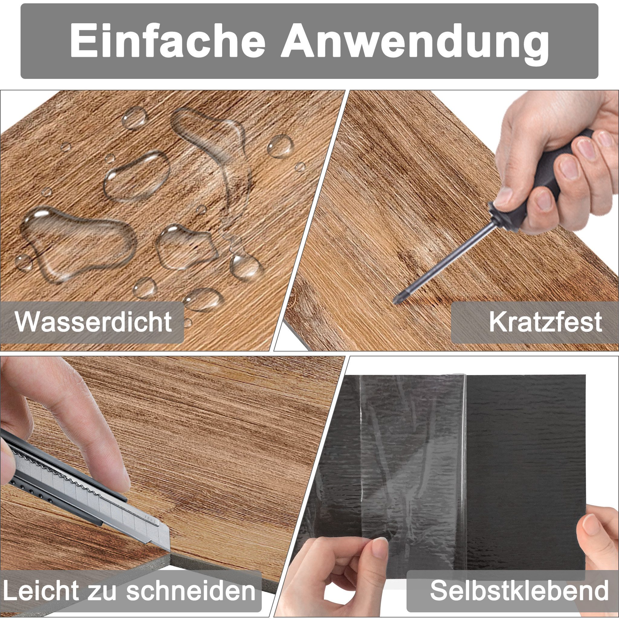 FIVMEN Vinylboden PVC Bodenbelag Selbstklebend, Holzmaserung Dielen, Bodenfliesen, 18/36 Stück, 2.51/5.2 m² Schneidbar Fliesen für Schlafzimmer, Küche – Bild 4 von 5