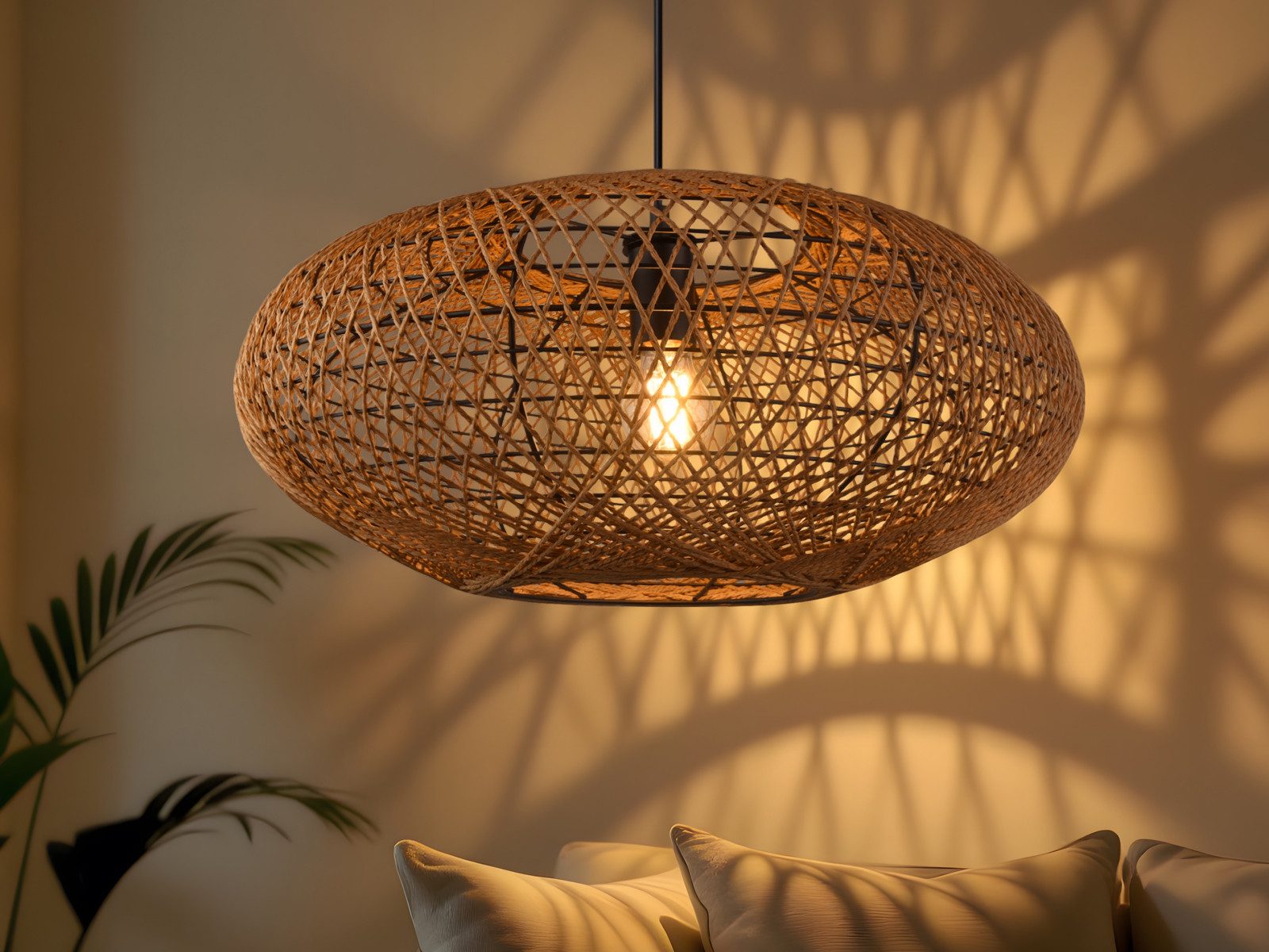 TRIO Leuchten LED Pendelleuchte, Dimmfunktion, LED wechselbar, Warmweiß, große ausgefallene Boho Korb-lampe für über Esstisch hängend, Ø 52cm