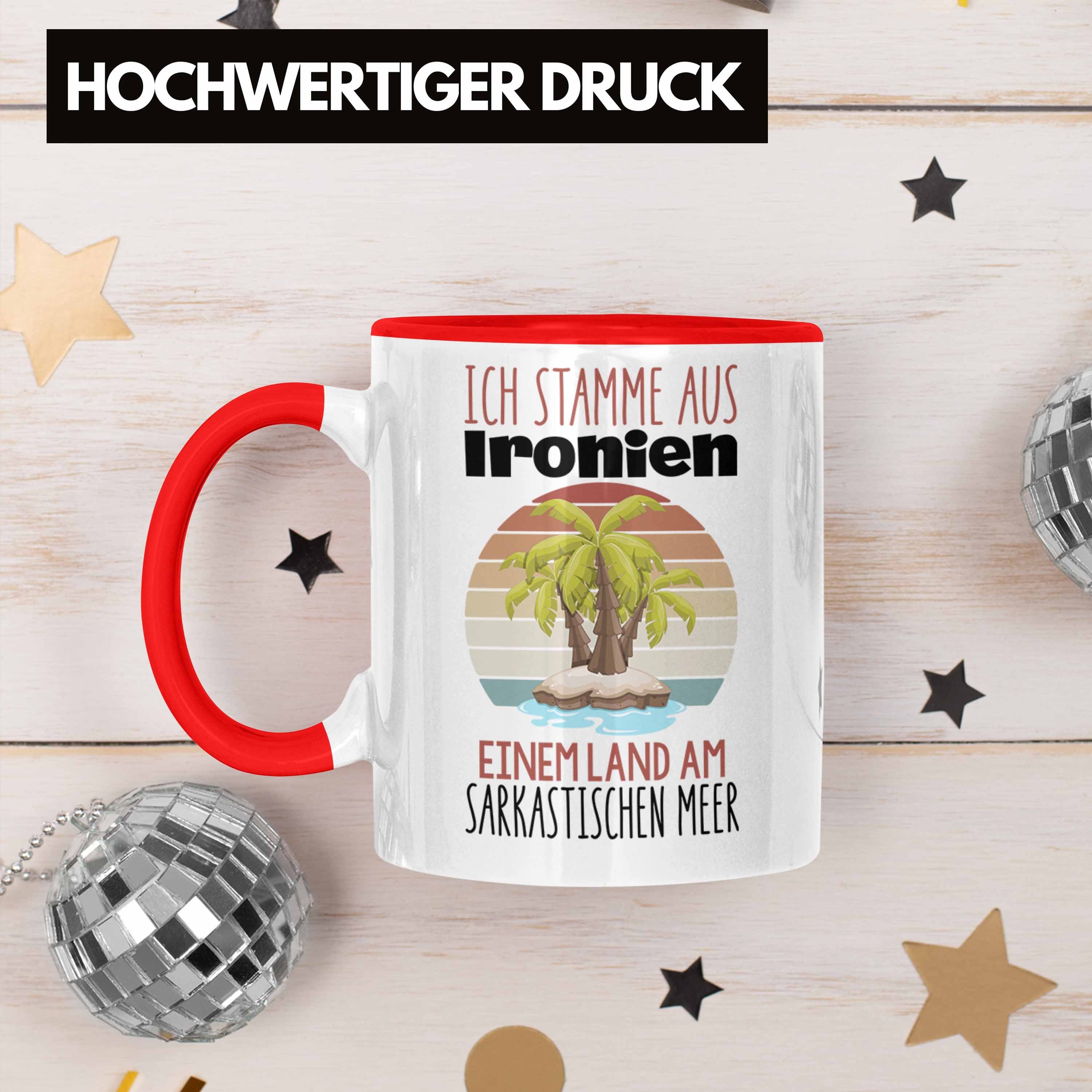 Trendation Tasse Trendation - Ich Humor aus stamme Ironien am Land Herren Tasse Rot Geschenk sarkastischen einem Lustig Damen Witzig Sprüche Meer