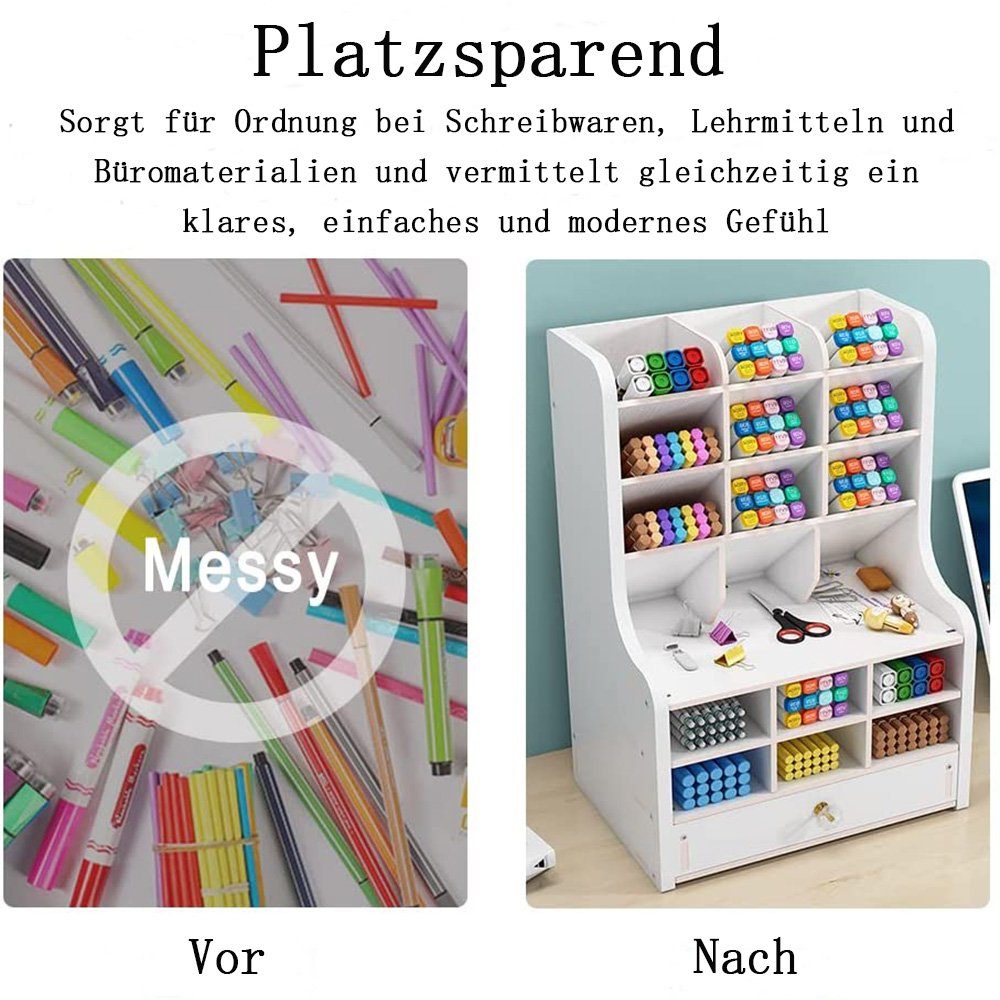 Stift DIY Stifthalter, Weiß aus Naturholz Organizer Holz Schublade, Hergestellt zggzerg mit Schreibtisch aus Regal-Schreibtisch