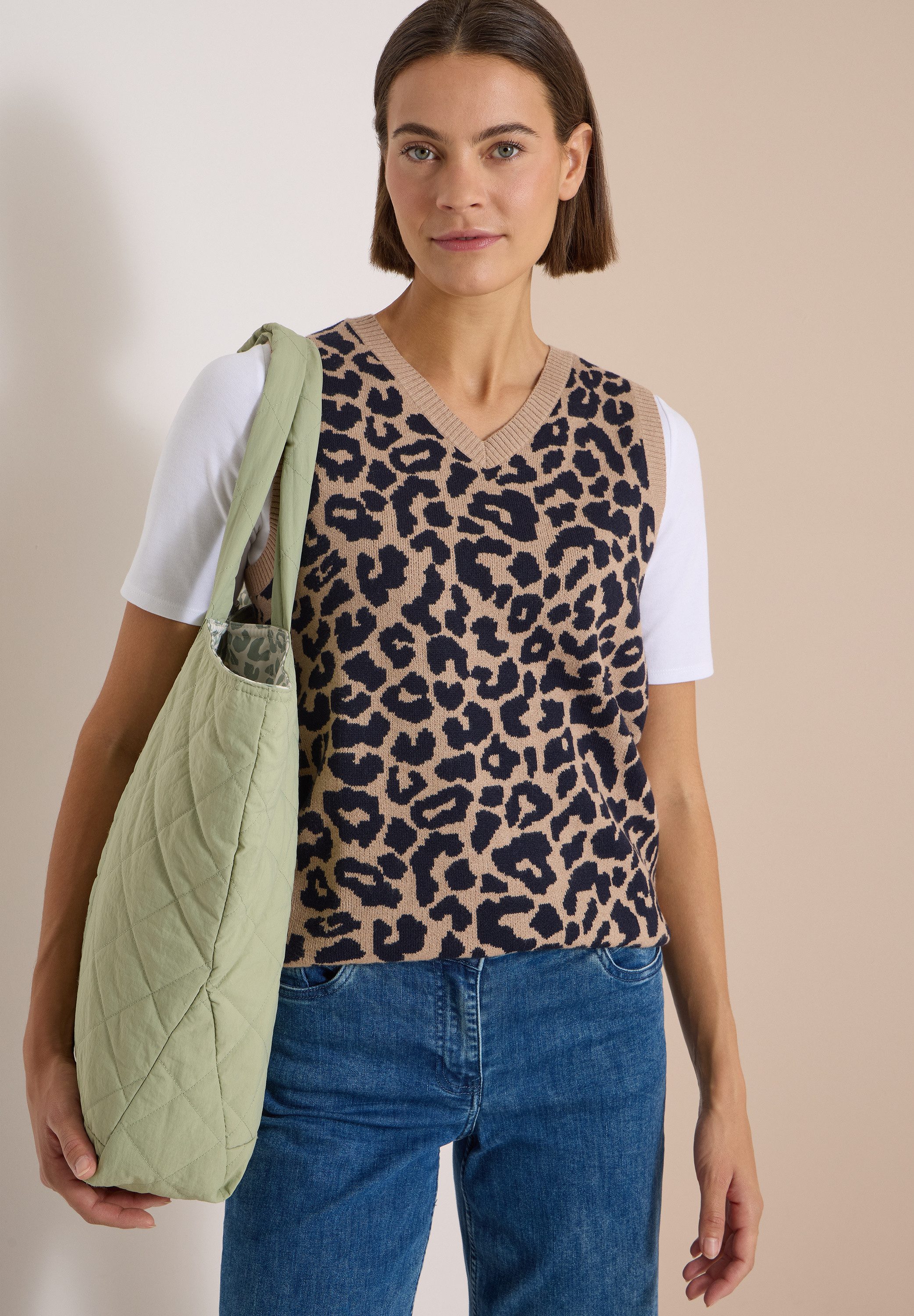 CECIL Pullunder Sommer-Weste mit V-Neck und Leo-Muster