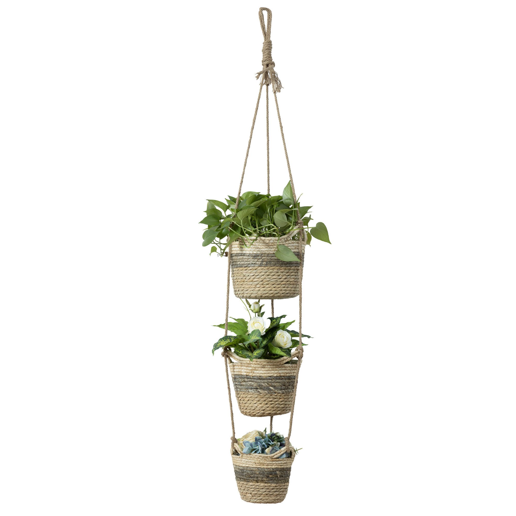 Navaris Übertopf Blumentopf Boho Stil - Blumenübertopf geflochten - Korb Pflanzentopf (1 St), Seegras Korb Übertopf Set - 3 Größen (S/M/L) mit Jute Seil