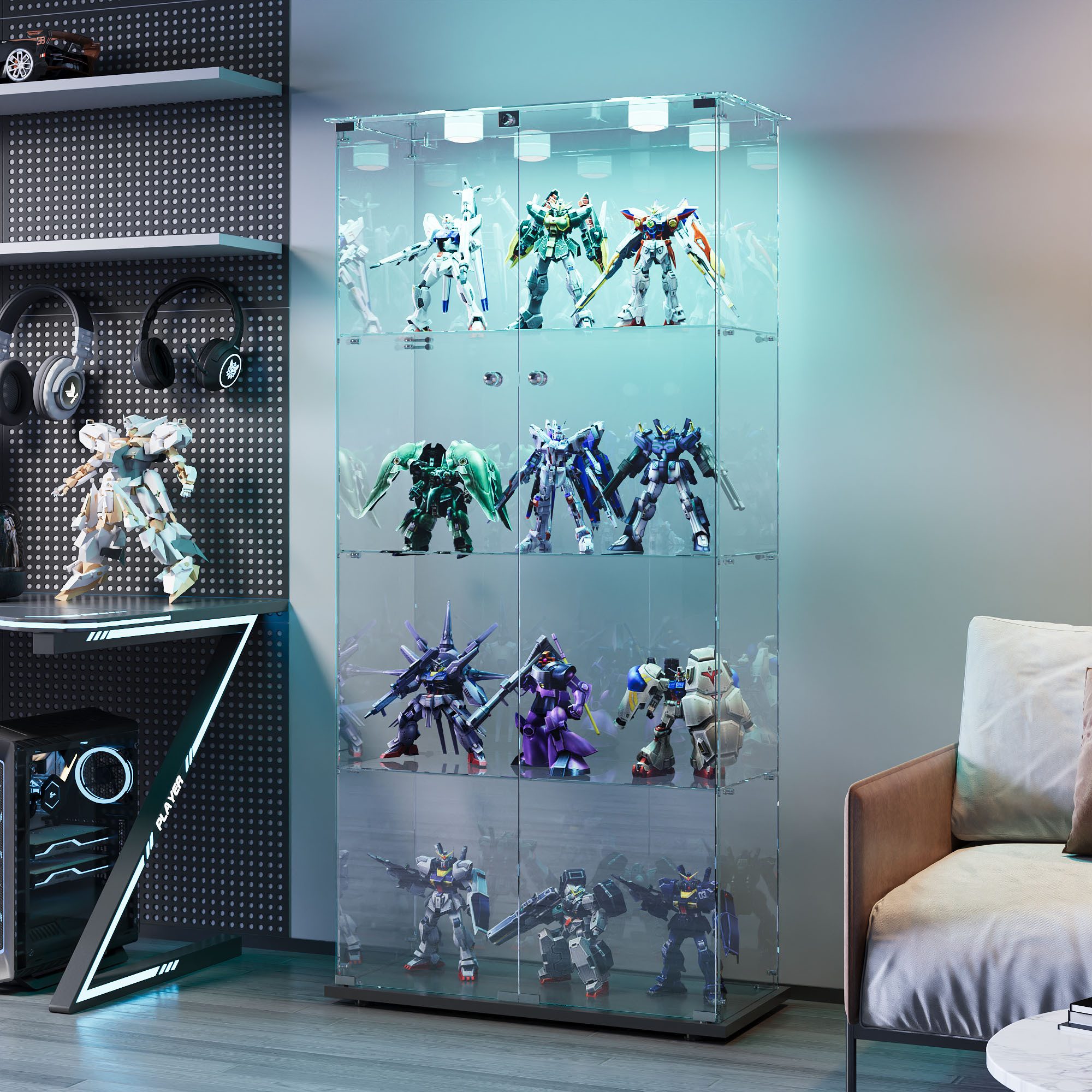 NMCXXO Glasvitrine Moderne Vitrine mit LED-Beleuchtung und Glasregalen Stan günstig online kaufen