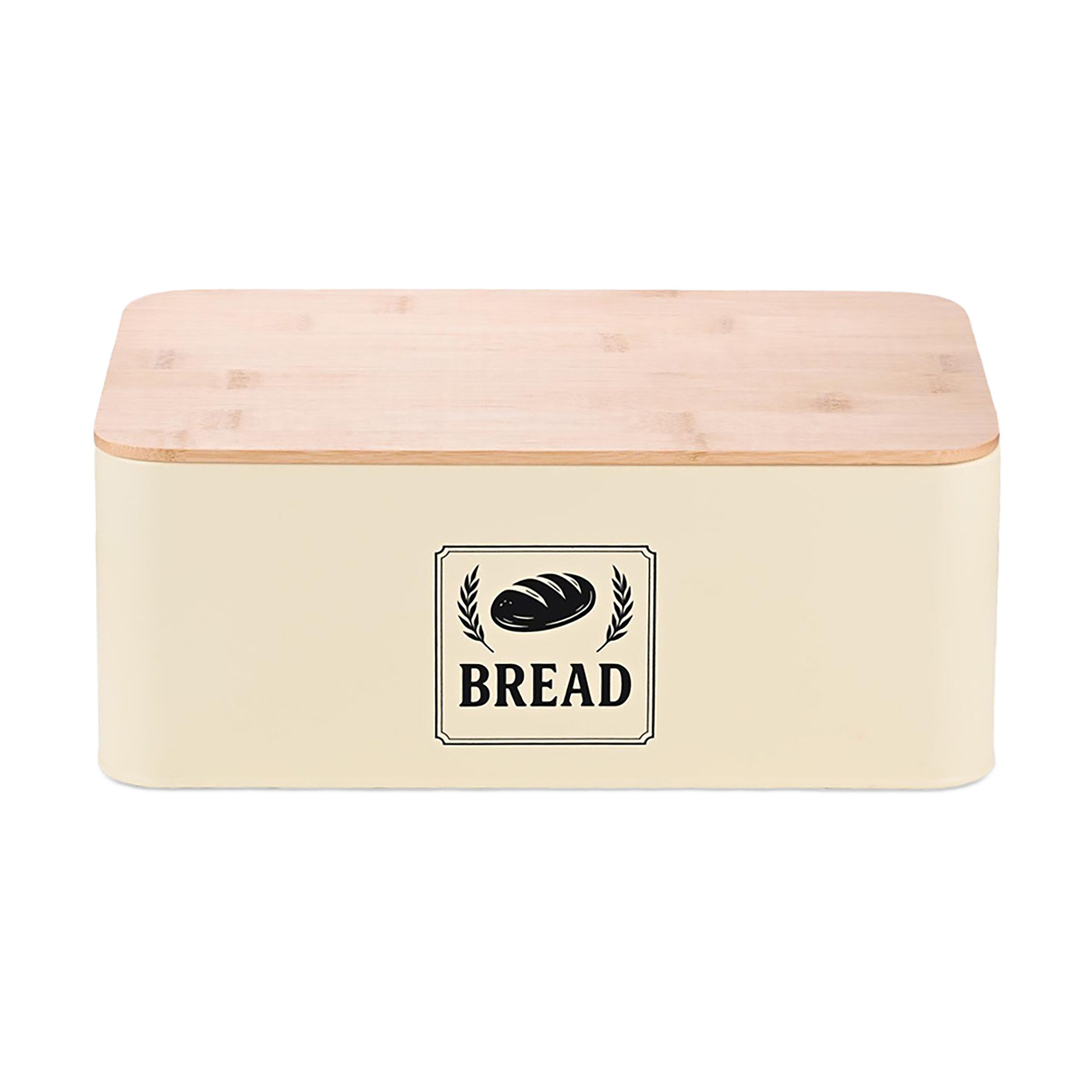 relaxdays Brotkasten mit Bambusdeckel Retro Desig, Eisen, Beige