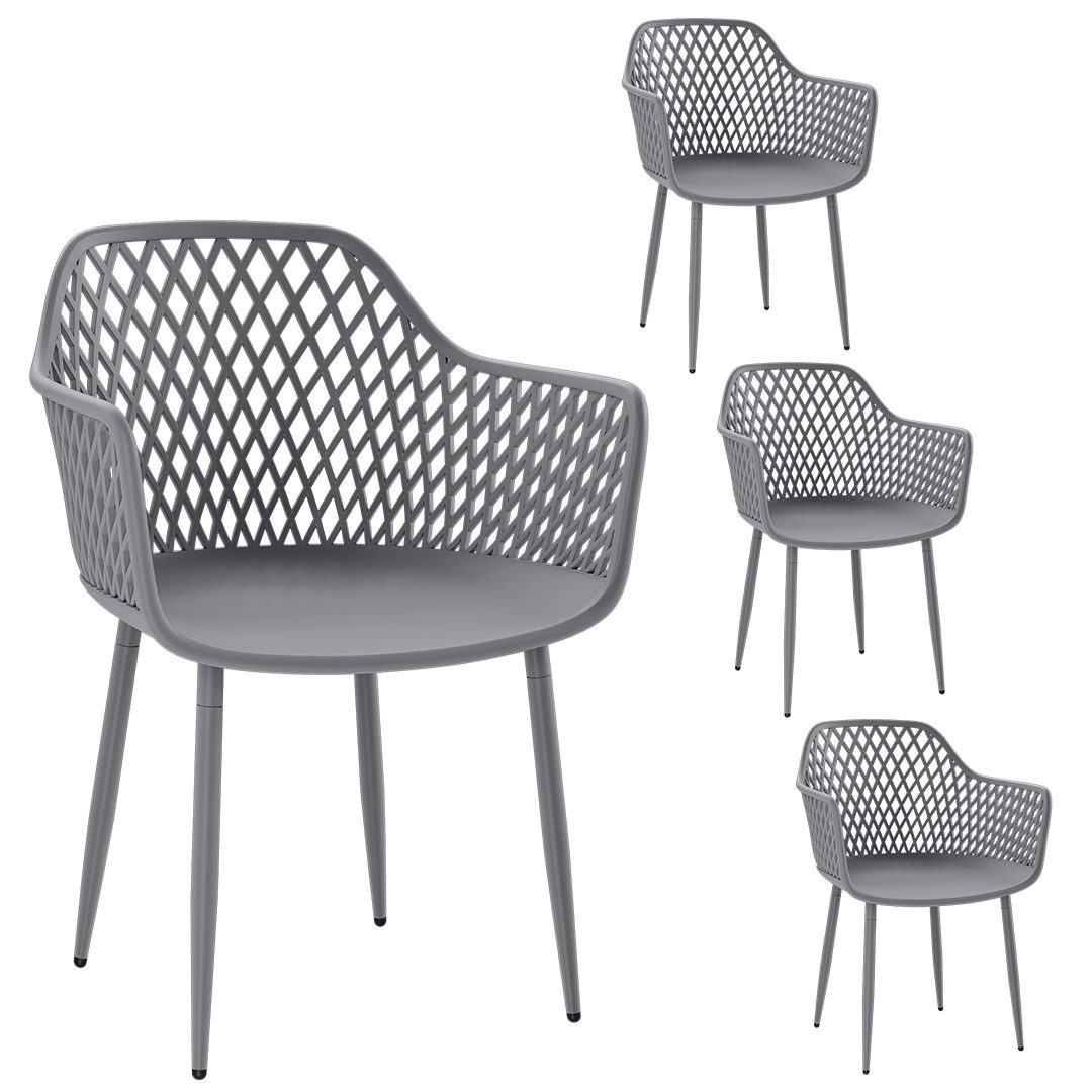 STEELSØN Gartenstuhl Quasira wetter- & UV-beständig (grau, 4er Set), outdoor Loungesessel mit Armlehnen, verfügbar als 2er/4er/6er Set